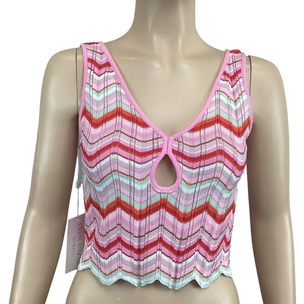 NWT Torn by Ronny Kobo Chevron Knit pink Striped Crochet top size medium